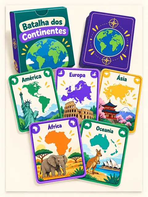 Jogo Batalha dos Continentes: cartas dos continentes